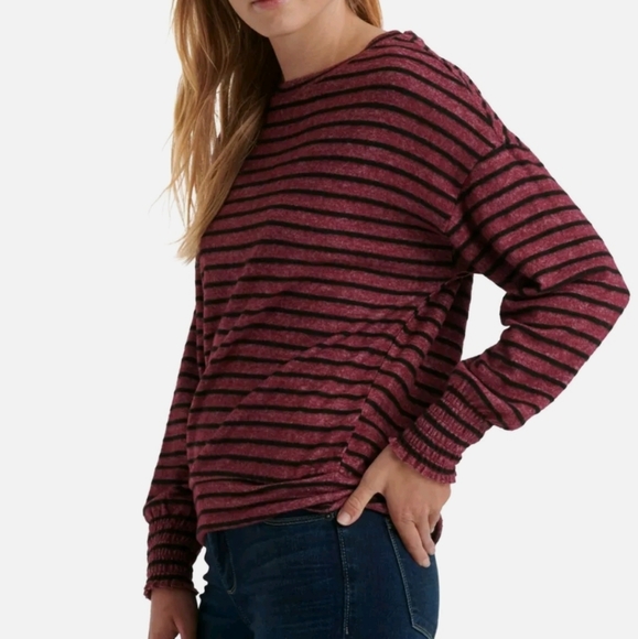 Lucky Brand Burgundy stripe long sleeve top - Picture 1 of 9